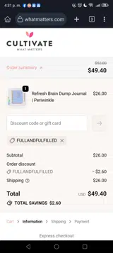 FULLANDFULFILLED coupon verification screenshot