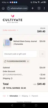 FLOURISHINHISWORD coupon verification screenshot