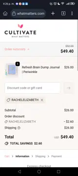 RACHELELIZABETH coupon verification screenshot