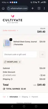 Momplans coupon verification screenshot