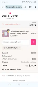PLANSARAHPLAN coupon verification screenshot