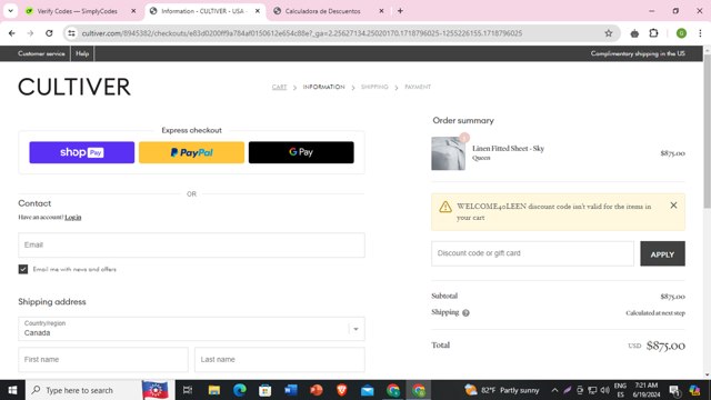 Cultiver checkout page showing Cultiver discount code box | Screenshot taken by SimplyCodes community member on Jun 19, 2024