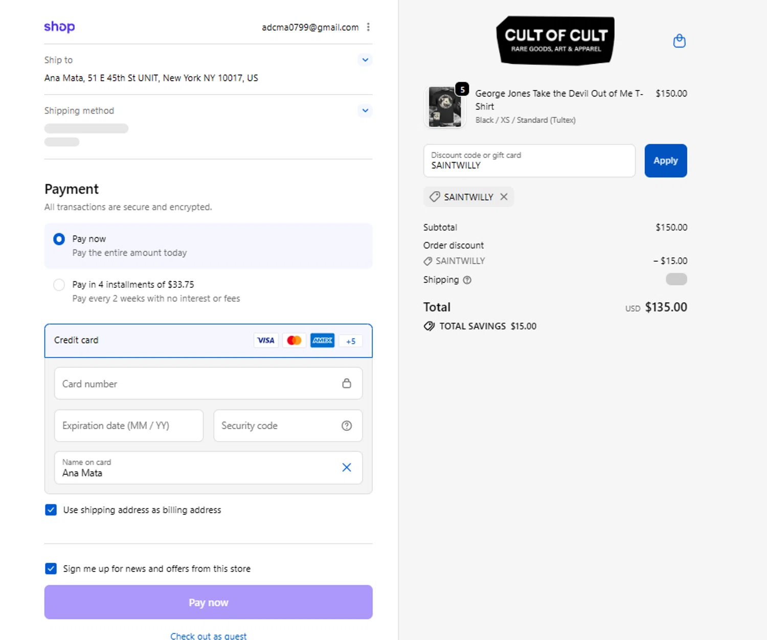 Cult of Cult checkout page showing Cult of Cult discount code box | Screenshot taken by SimplyCodes community member on Feb 4, 2026