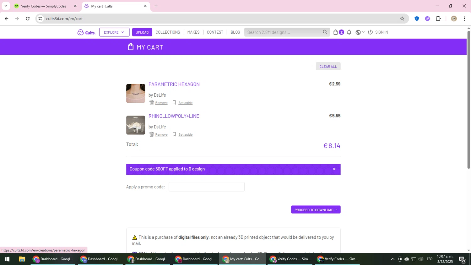 Cults promo code screenshot showing code 50OFF applied at Cults checkout page. Uploaded by SimplyCodes community member NobleScholar4826 on Dec 3, 2025