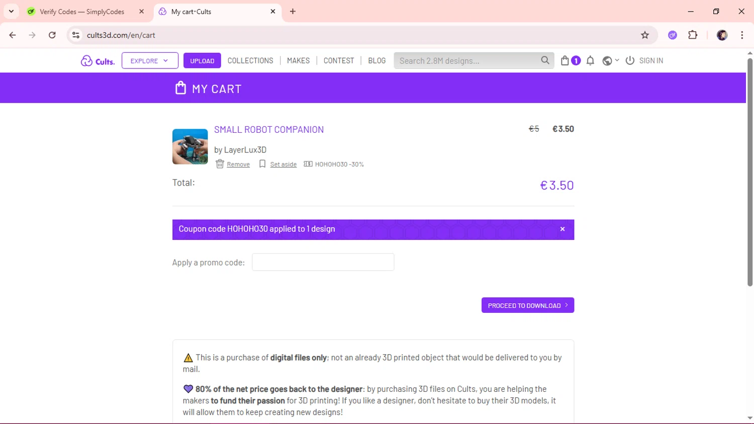 Cults promo code screenshot showing code HOHOHO30 applied at Cults checkout page. Uploaded by SimplyCodes community member aSASAS on Oct 27, 2025