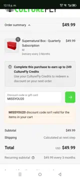 MISSYOU20 coupon verification screenshot