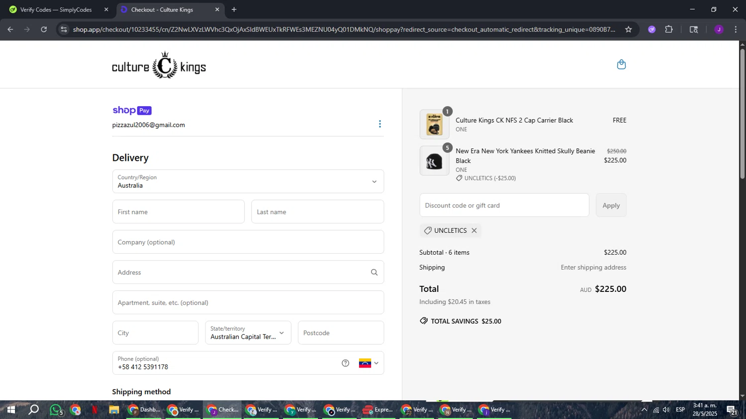Culture Kings promo code screenshot showing code UNCLETICS applied at Culture Kings checkout page. Uploaded by SimplyCodes community member ComeBurra123 on May 28, 2025