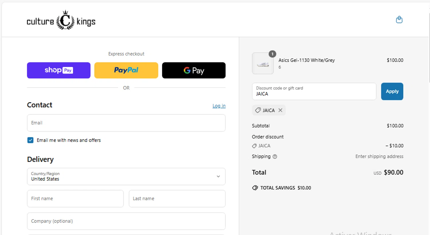 Culture Kings US promo code screenshot showing code JAICA applied at Culture Kings US checkout page. Uploaded by SimplyCodes community member CleverWhiz2265 on Jun 20, 2025