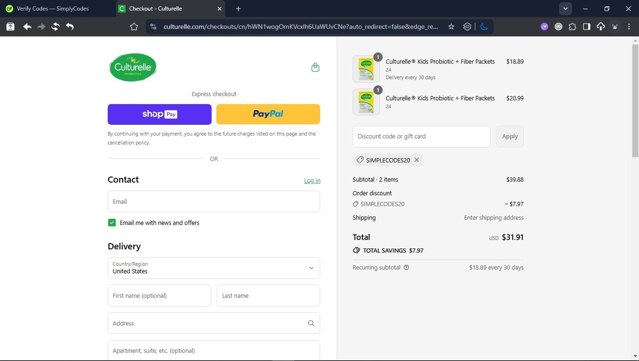 Culturelle checkout page showing Culturelle promo code box | Screenshot taken by SimplyCodes community member on Aug 18, 2025
