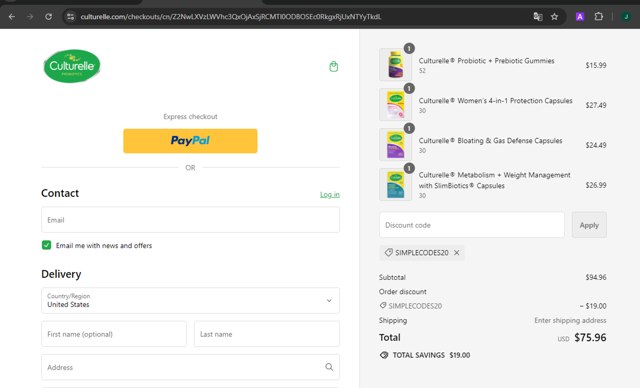 Culturelle checkout page showing Culturelle promo code box | Screenshot taken by SimplyCodes community member on Aug 3, 2024