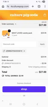 Culture Pop coupon verification screenshot