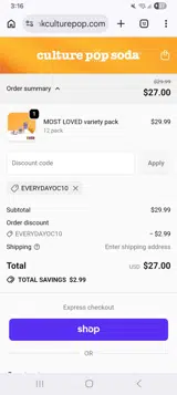Culture Pop coupon verification screenshot