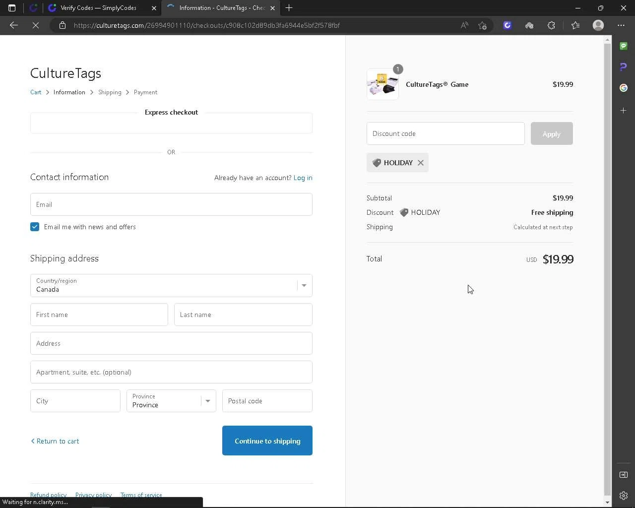 where to use Culturetags promo code box