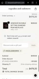 ANGELSSMORRIS coupon verification screenshot