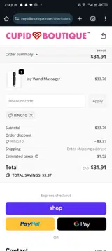 Cupid Boutique coupon verification screenshot
