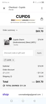 Cupids coupon verification screenshot