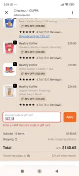 GET10 coupon verification screenshot