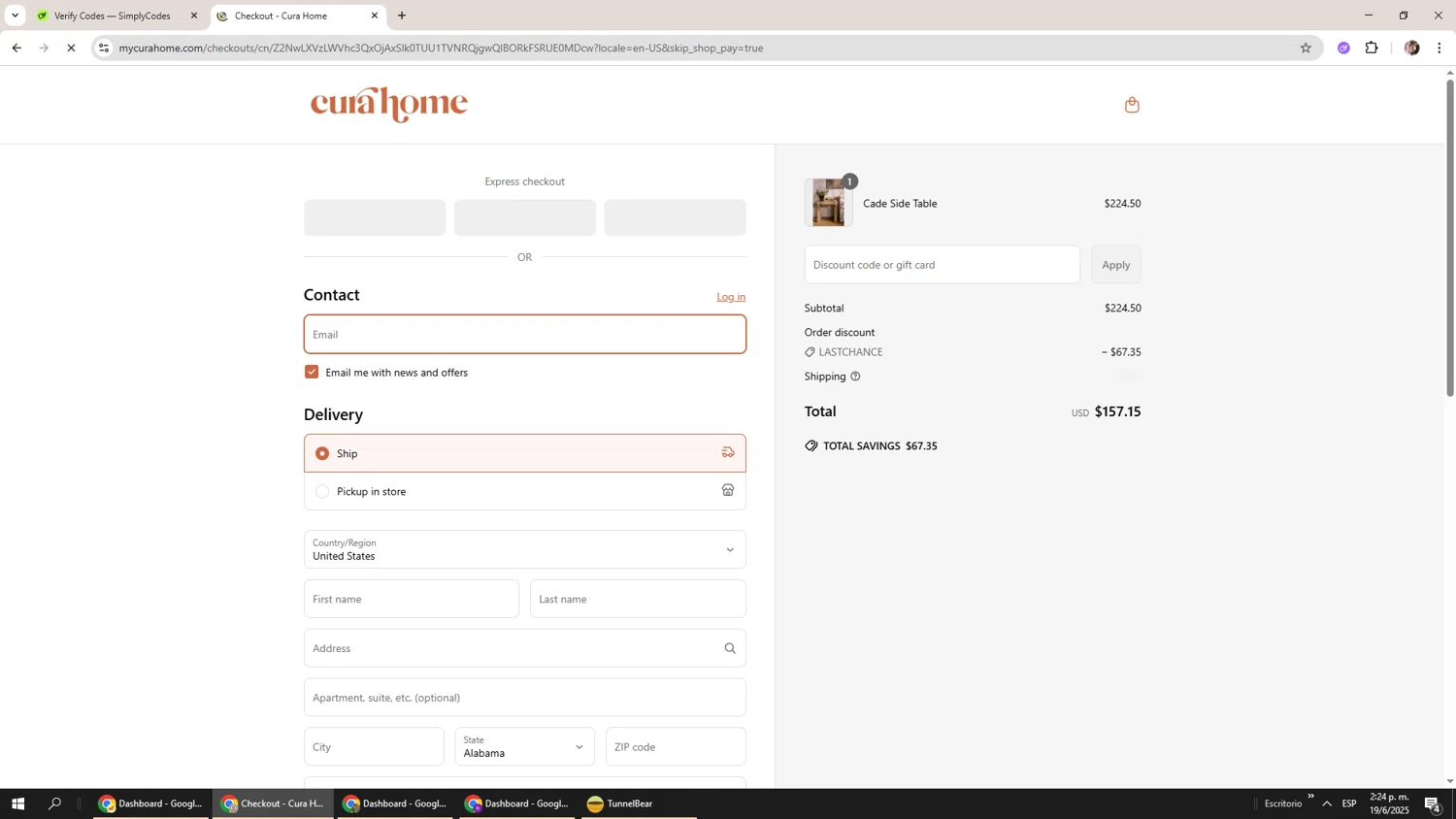 Cura Home checkout page showing Cura Home discount code box | Screenshot taken by SimplyCodes community member on Jun 19, 2025