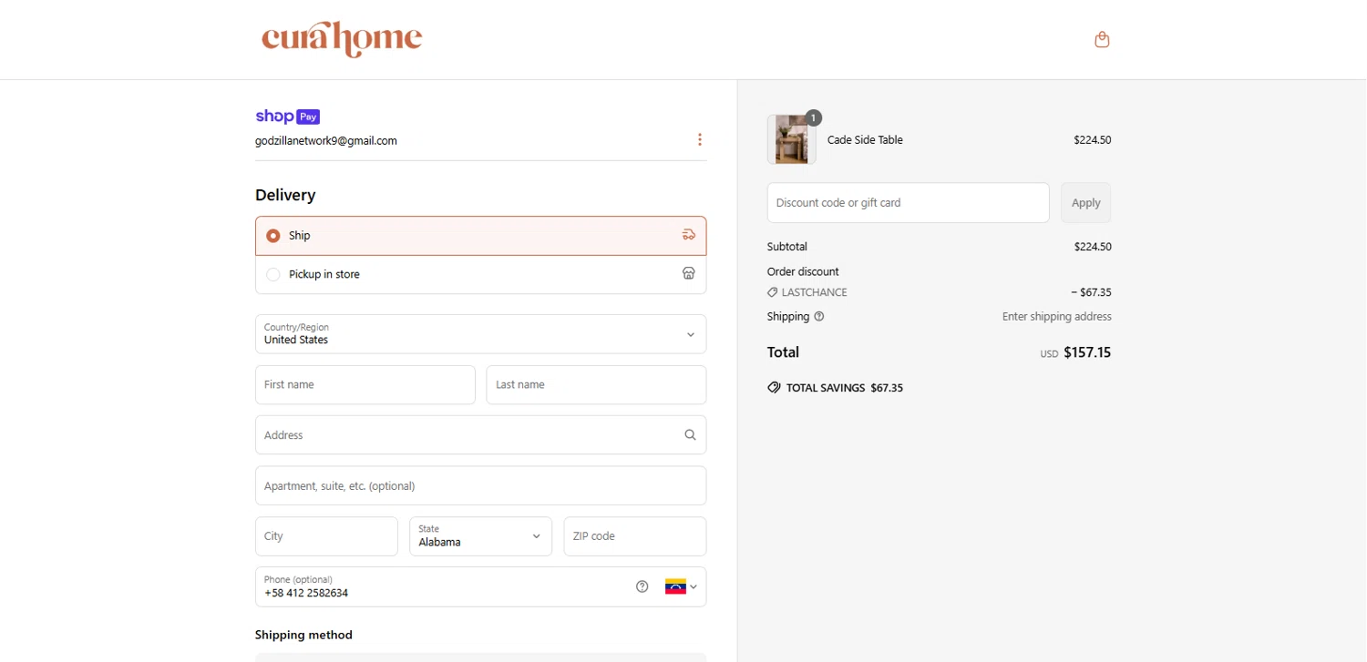 Cura Home discount code screenshot showing code LASTCHANCE applied at Cura Home checkout page. Uploaded by SimplyCodes community member dimitriv on Jun 22, 2025
