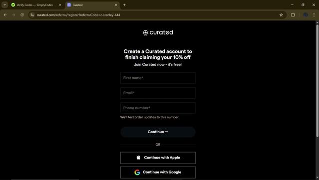Curated checkout page showing Curated promo code box | Screenshot taken by SimplyCodes community member on Apr 8, 2025
