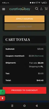 Curativa Bay coupon verification screenshot