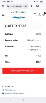Curativa Bay coupon verification screenshot