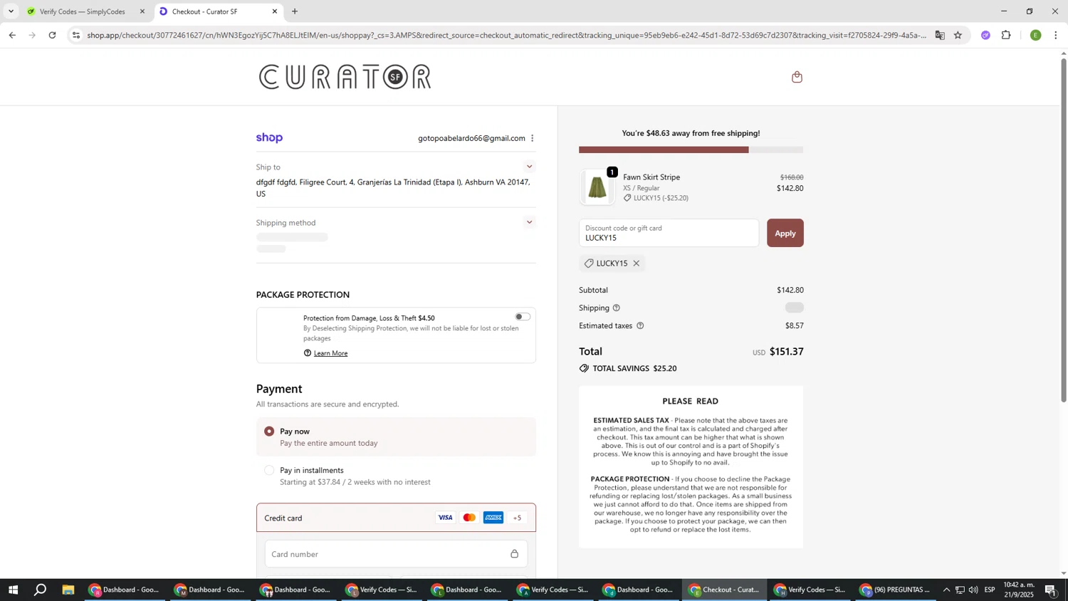 Curator promo code screenshot showing code LUCKY15 applied at Curator checkout page. Uploaded by SimplyCodes community member SUZUKIV on Sep 21, 2025