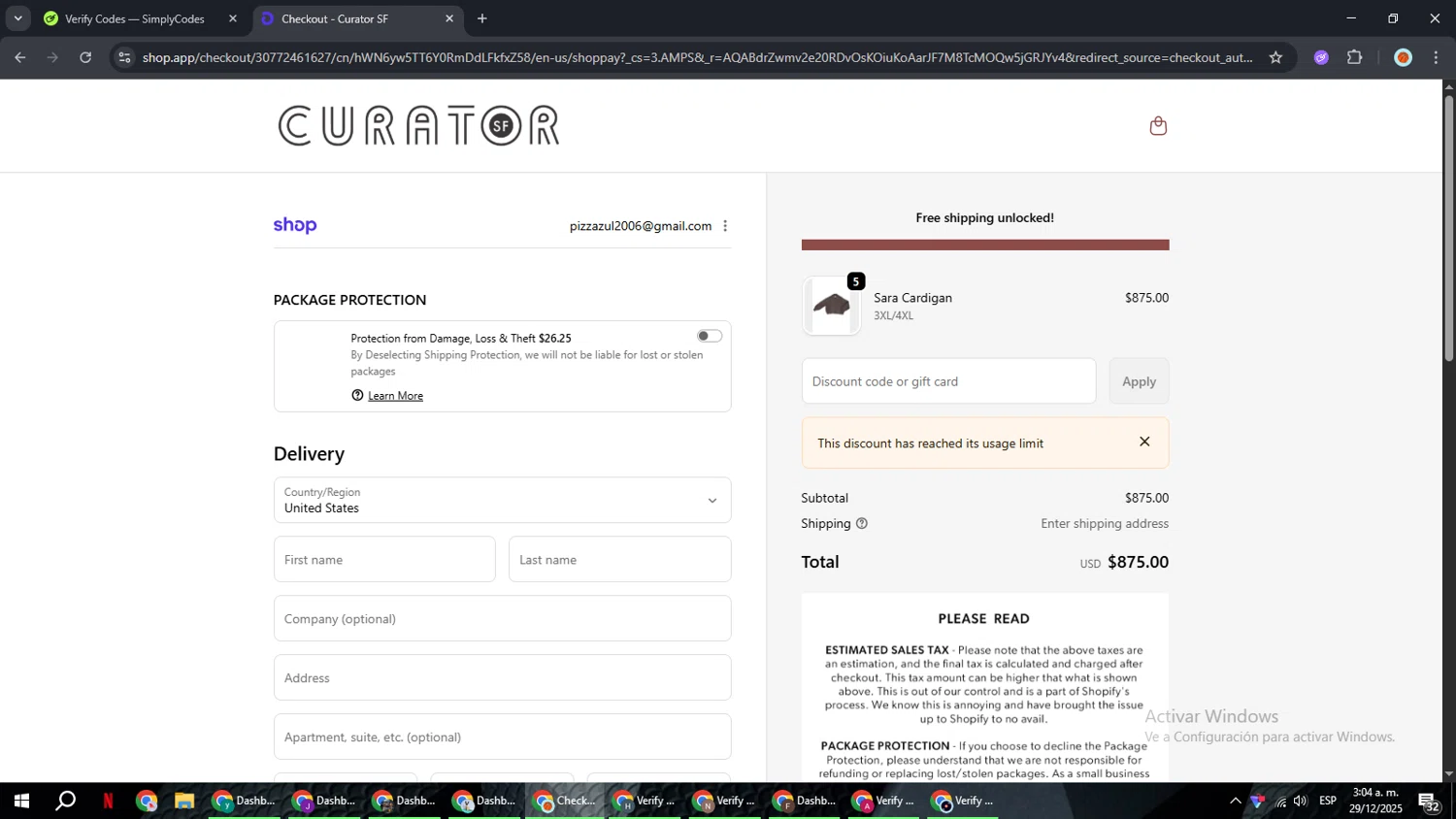 Curator promo code screenshot showing code BCKC3VFX applied at Curator checkout page. Uploaded by SimplyCodes community member BonusCaptain9927 on Dec 29, 2025