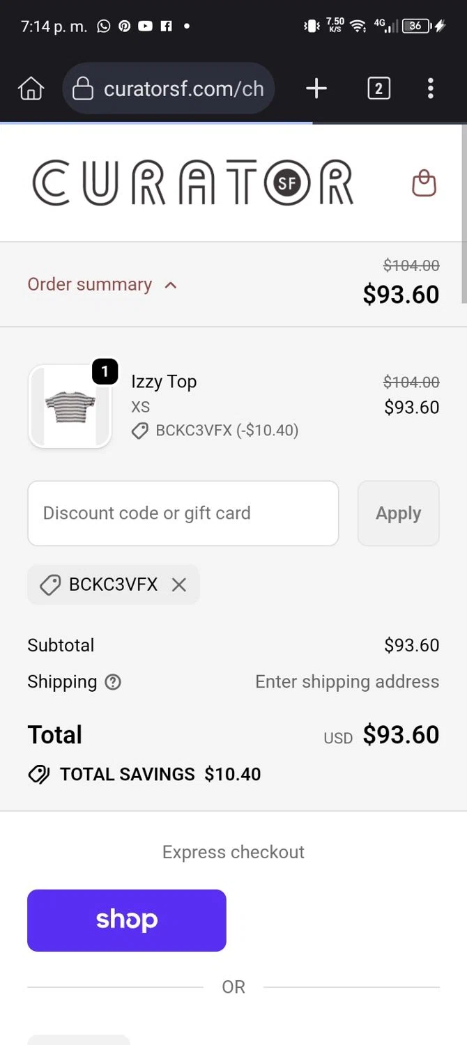Curator promo code screenshot showing code BCKC3VFX applied at Curator checkout page. Uploaded by SimplyCodes community member ScanExpert7367 on Dec 10, 2025