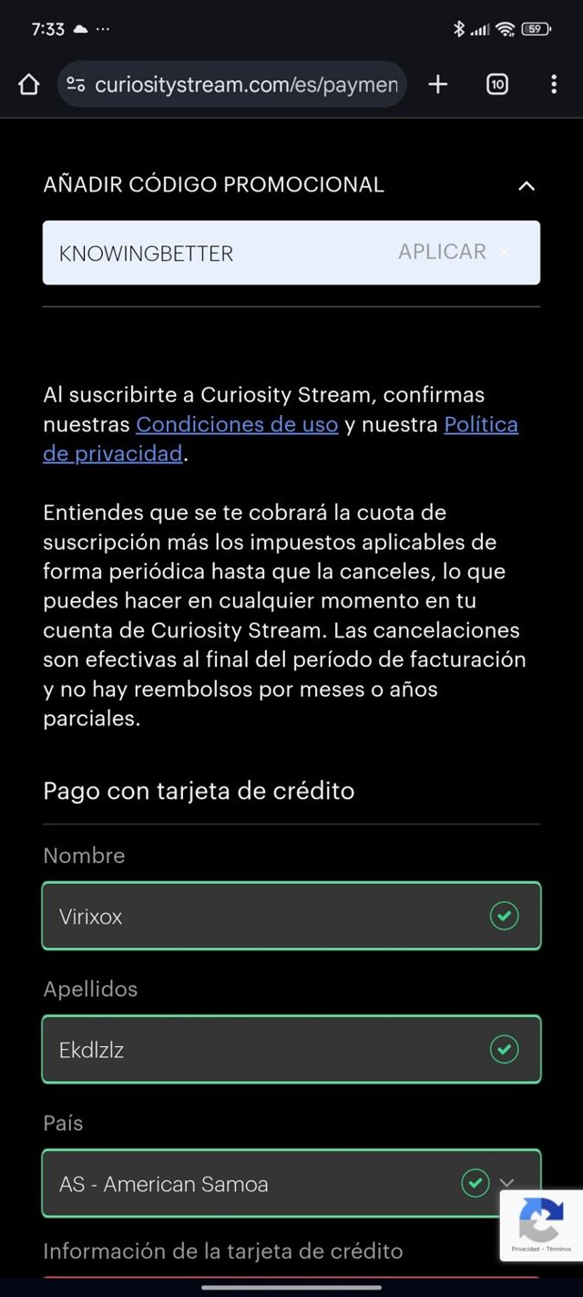 CuriosityStream checkout page showing CuriosityStream promo code box | Screenshot taken by SimplyCodes community member on Apr 27, 2025