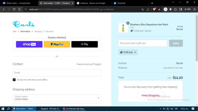 Curls checkout page showing Curls promo code box | Screenshot taken by SimplyCodes community member on Mar 2, 2024