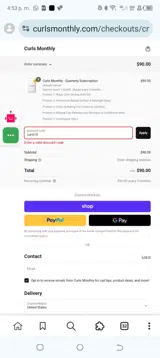 Curls Monthly coupon verification screenshot