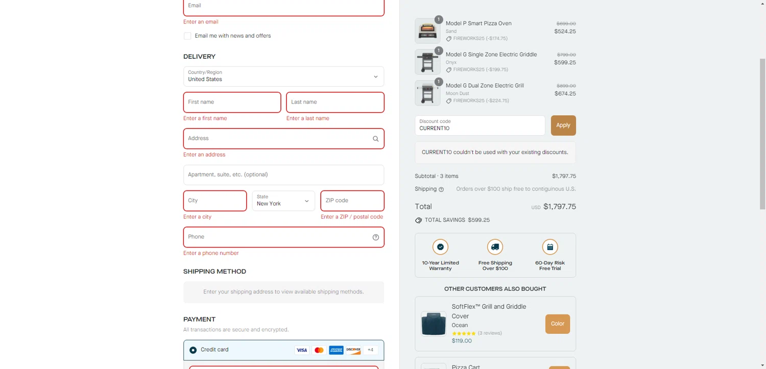 Current Backyard promo code screenshot showing code CURRENT10 applied at Current Backyard checkout page. Uploaded by SimplyCodes community member CleverLynx8583 on Jul 7, 2025
