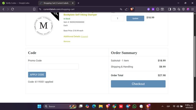 Current Labels checkout page showing Current Labels promo code box | Screenshot taken by SimplyCodes community member on Sep 4, 2025
