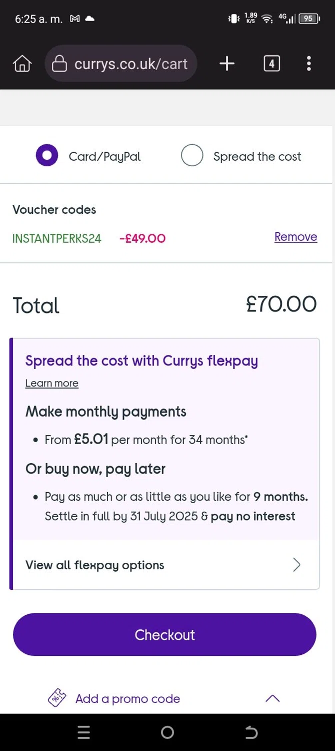 where to use Currys promo code box