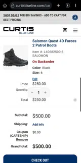 Curtis Blue Line coupon verification screenshot