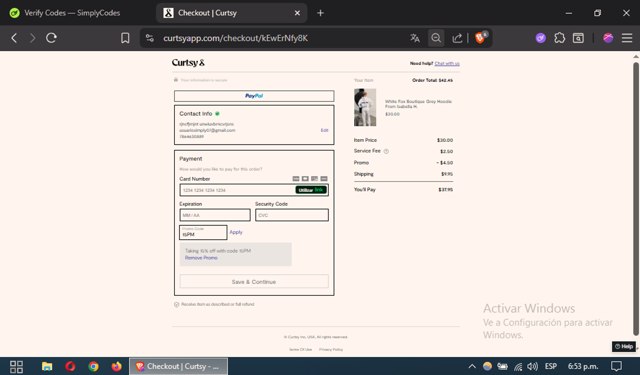 Curtsy checkout page showing Curtsy promo code box | Screenshot taken by SimplyCodes community member on Jul 25, 2025