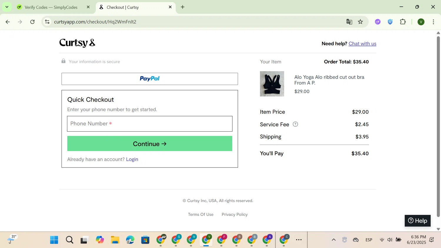 Curtsy promo code screenshot showing code 15PM applied at Curtsy checkout page. Uploaded by SimplyCodes community member GloriousExpert4976 on Jun 23, 2025
