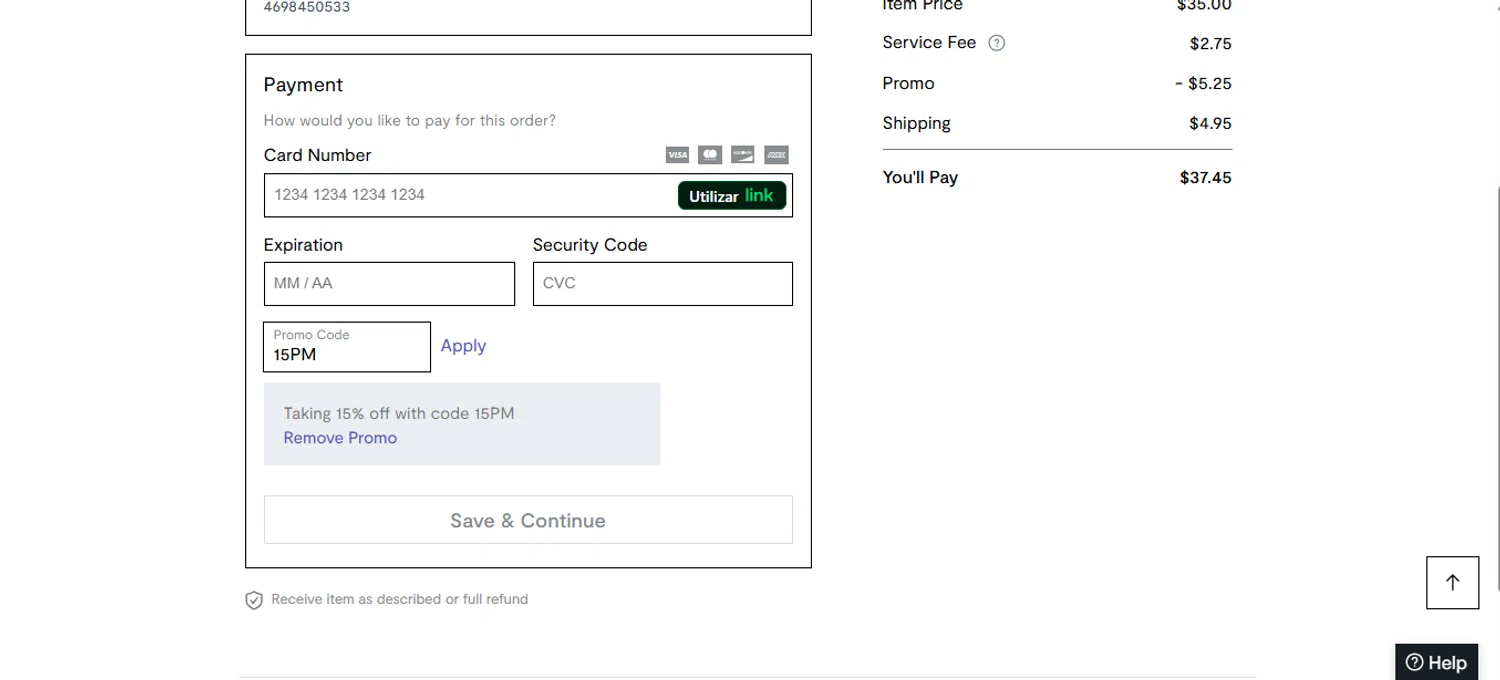 Curtsy promo code screenshot showing code 15PM applied at Curtsy checkout page. Uploaded by SimplyCodes community member joandgray9 on Apr 23, 2025