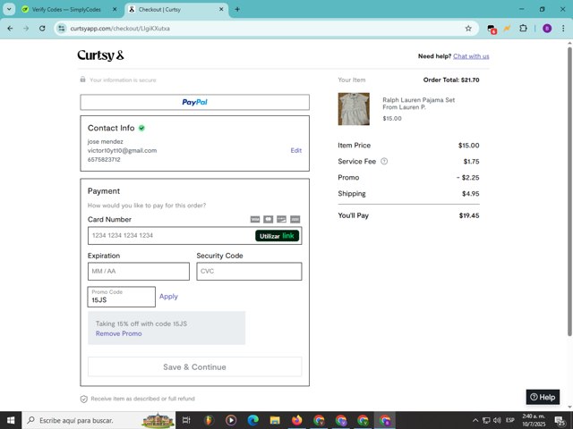 Curtsy checkout page showing Curtsy promo code box | Screenshot taken by SimplyCodes community member on Jul 10, 2025