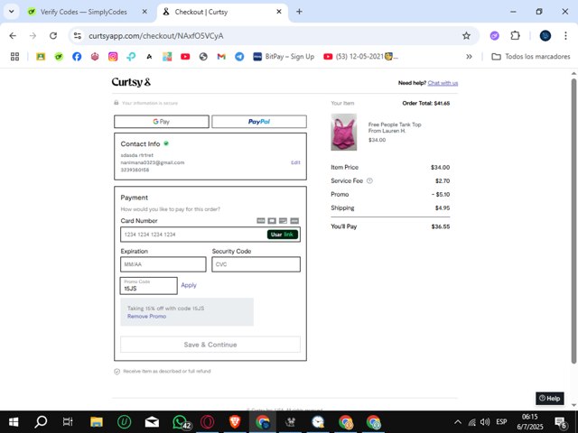 Curtsy checkout page showing Curtsy promo code box | Screenshot taken by SimplyCodes community member on Jul 6, 2025