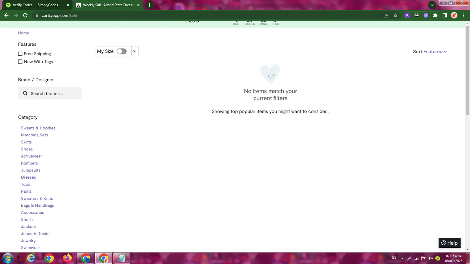 Curtsy promo code screenshot showing code NELLF1 applied at Curtsy checkout page. Uploaded by SimplyCodes community member LegendaryBoss7060 on Jul 8, 2025