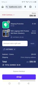 JUSTNIKKI coupon verification screenshot