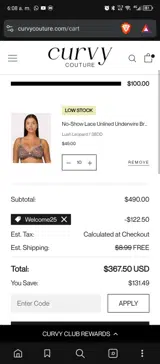 Curvy Couture coupon verification screenshot