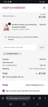Curvy Couture coupon verification screenshot