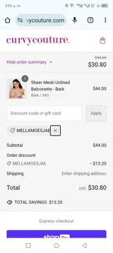 Curvy Couture coupon verification screenshot