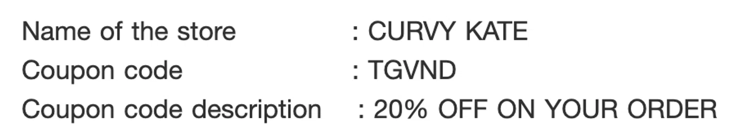 Curvy Kate coupon code screenshot showing code TGVND applied at Curvy Kate checkout page. Uploaded by SimplyCodes community member TOPG007 on Aug 19, 2025