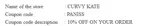 PANISS coupon verification screenshot