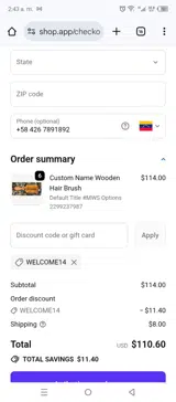 welcome14 coupon verification screenshot