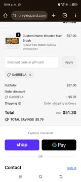 GABRIELA coupon verification screenshot